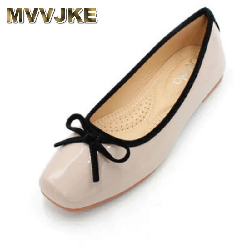 Mvvjkelady Brede Voeten Vierkante Teen Flats Boog Knoop Zoete Ballet  Schoenen Patent Leather Slip On Rood Zwart Beige Plus maat 44 34  Sponsachtige|Platte damesschoenen| - AliExpress