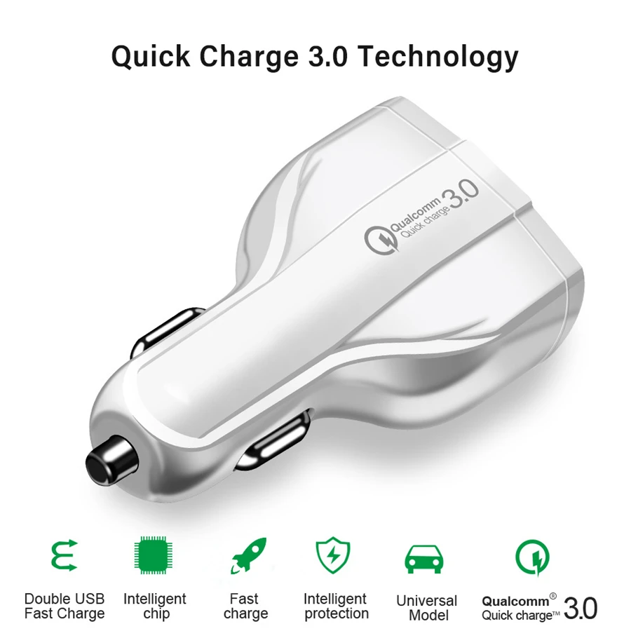 Универсальное автомобильное зарядное устройство 3 USB Quick Charge 3,0 с адаптером быстрой зарядки type-C для iPhone 11 Pro MAX SAMSUNG Note 10+ S10 9 XIAOMI