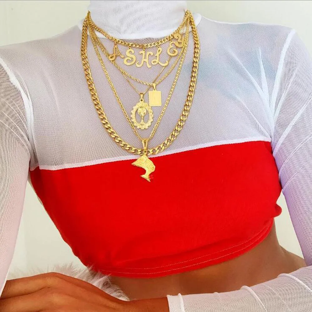 

ALYXUY Punk Letter Egyptian Pharaohs Head Necklaces For Women Charm Multi-layer Metal Pendant Choker Necklace Fashion Jewelry