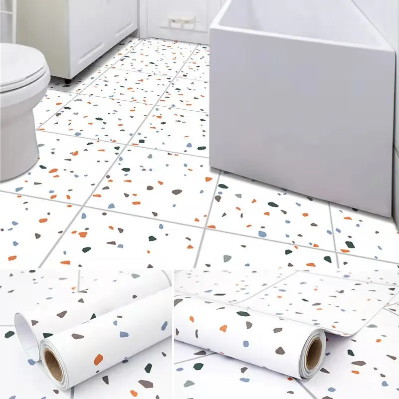 Self Adhesive Vinyl Paper Waterproof and Wear-Resistant Toilet Kitchen Floor Renovation Wallpaper Thickened PVC Floor Sticker