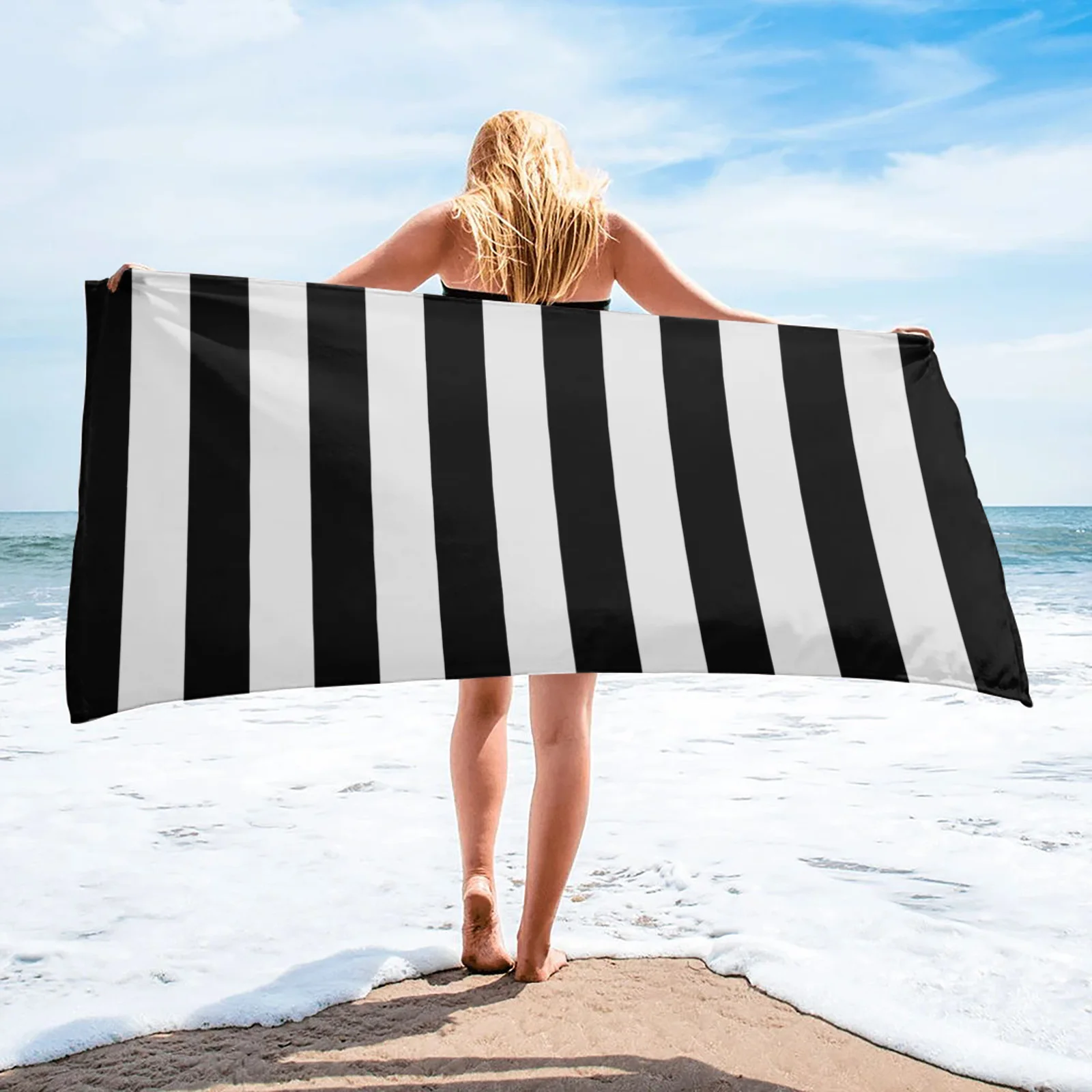 Black u0026 White Stripes Beach Towel Sports Quick Dry Microfiber Towel Beach  Blanket for Adults Kids Outdoor Picnic Blanket - AliExpress