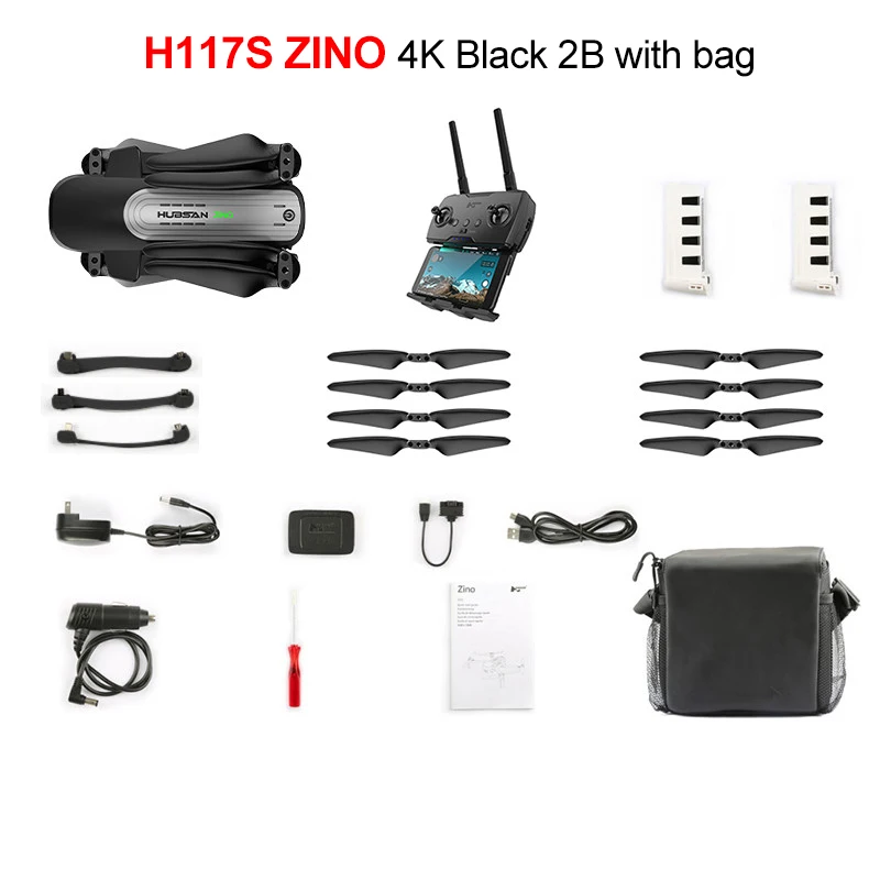 black 2B with bag Hubsan H117S Zino gps 5,8 Г 1 км Складная рукоятка с видом от первого лица в формате 4K UHD, Камера 3-осевому гидростабилизатору RC Дрон Квадрокоптер RTF высокое Скорость - Цвет: black 2B with bag