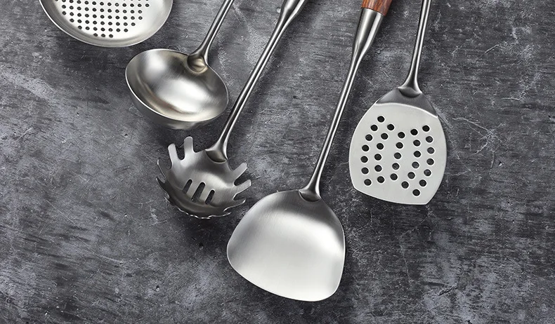 Help You 304 Stainless Steel Household Cooking Wood Pot Spatula Ladel Colander Kitchen Cooking Shovel Kitchenware Kit