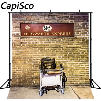 

Capisco Hogwarts Express Train Background Photography Platform 9-3/4 Brick Wall Backdrop Birthday Party Decoration Banner