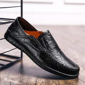 

LIMEIKE Fashion Leisure Men Leather Loafer Shoes Genuine Leather Spring Autumm Slip On Driving Shoes Soft Comfy Flat Footwear