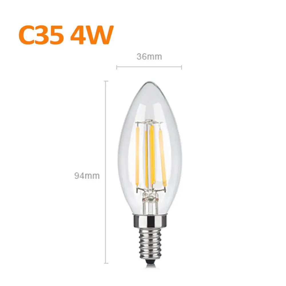 C35 E14 4W Винтажный светодиодный светильник с нитью накаливания, лампа Эдисона, ретро лампы переменного тока 220 В, E27, E14, bombillas для дома, заменить украшение, лампы накаливания - Цвет: C35 E14 4W