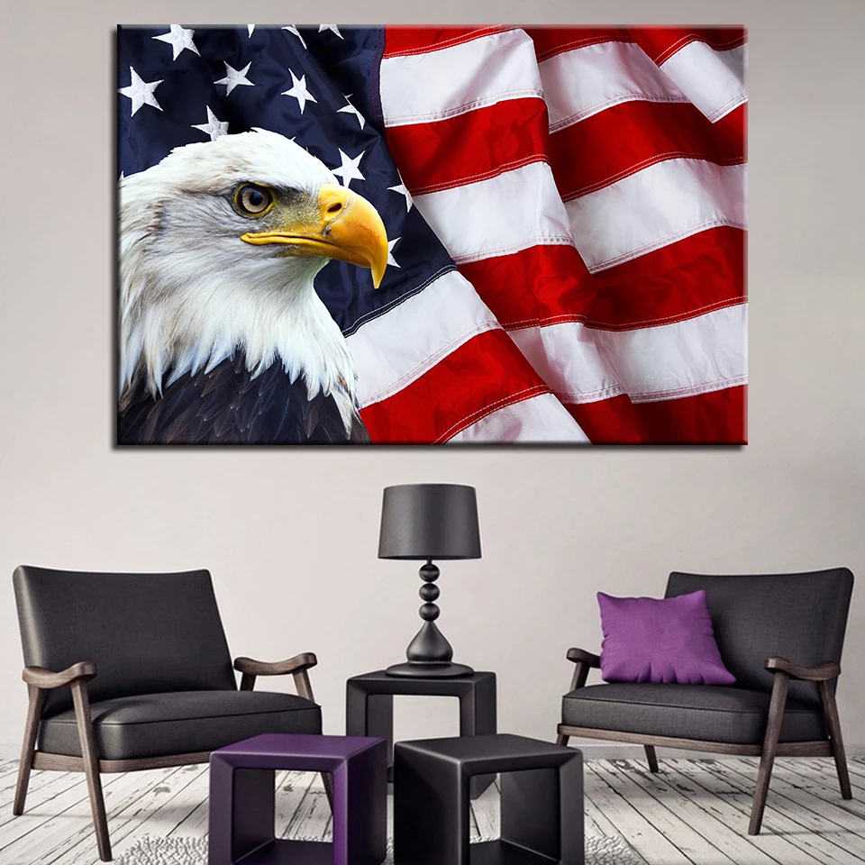 

Canvas Posters Home Decor Wall Art 1 Piece/Pcs American Flag Eagle USA Pictures HD Prints Paintings For Living Room Framework