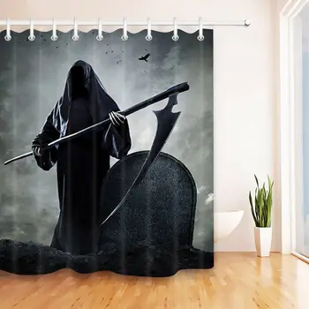 

Waterproof Fabric Bathroom Set Halloween Death Comes Shower Curtain Liner Hooks
