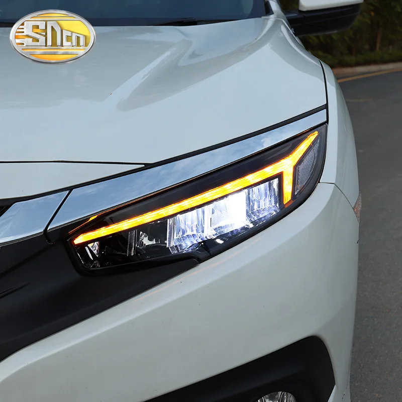 Автомобильный Стайлинг для Honda Civic 10th- полный светодиодный головной светильник s с желтым движущимся поворотом светильник светодиодный DRL передний светильник