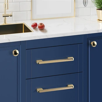 Zinc Alloy Decorative Furniture Bright Gold Door Handle Modern Simplicity Kitchen Cabinet Drawer Flush Handles Hardware Knobs