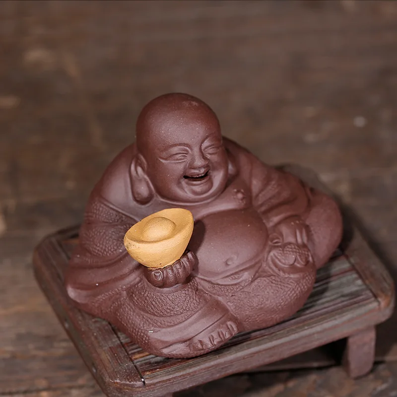 Clay Tea Ornaments Laughing Buddha Purple Clay Red Mud Fortune Tea Set Accessories Wholesale Yixing Tea Set Customizable on Beha