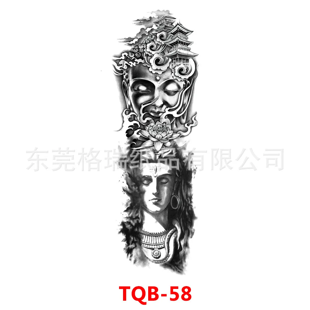 Водонепроницаемый полный цветок, временная татуировка на руку, наклейка с черепом, львом, драконом, краска для тела, водостойкая переводная поддельная татуировка, набор - Цвет: TQB 58