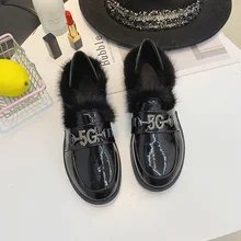 Женская обувь на плоской подошве; Zapatos de mujer; женская обувь на плоской подошве; модная однотонная обувь с закрытым носком из искусственной кожи с милым плюшем