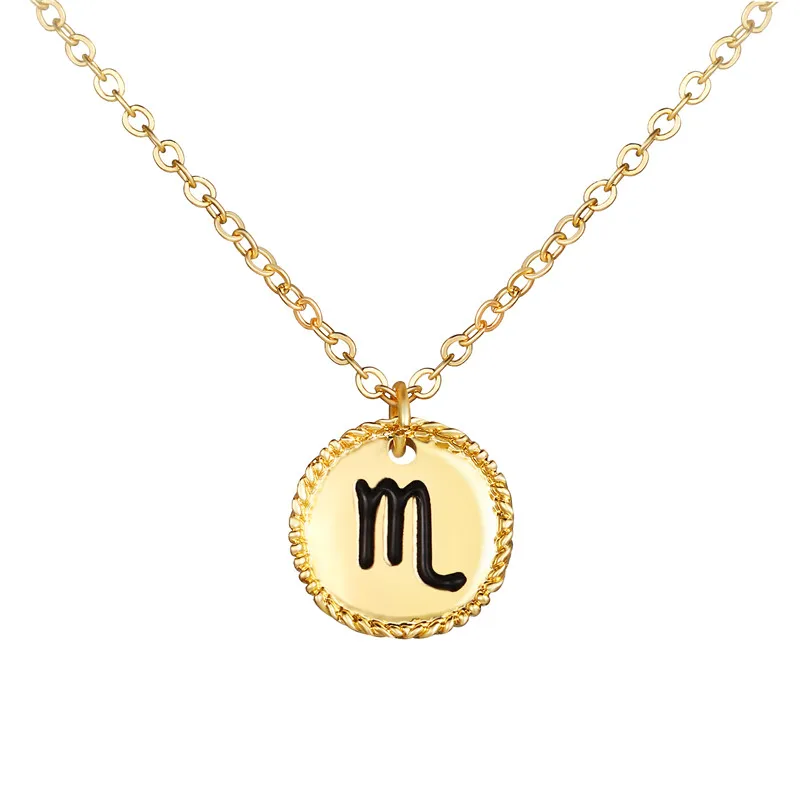 17KM 12 Constellation Star Zodiac Necklace For Women Elegant Coin Pendants Necklaces Gold Metal Choker Fashion Jewelry Gifts - Окраска металла: Scorpio