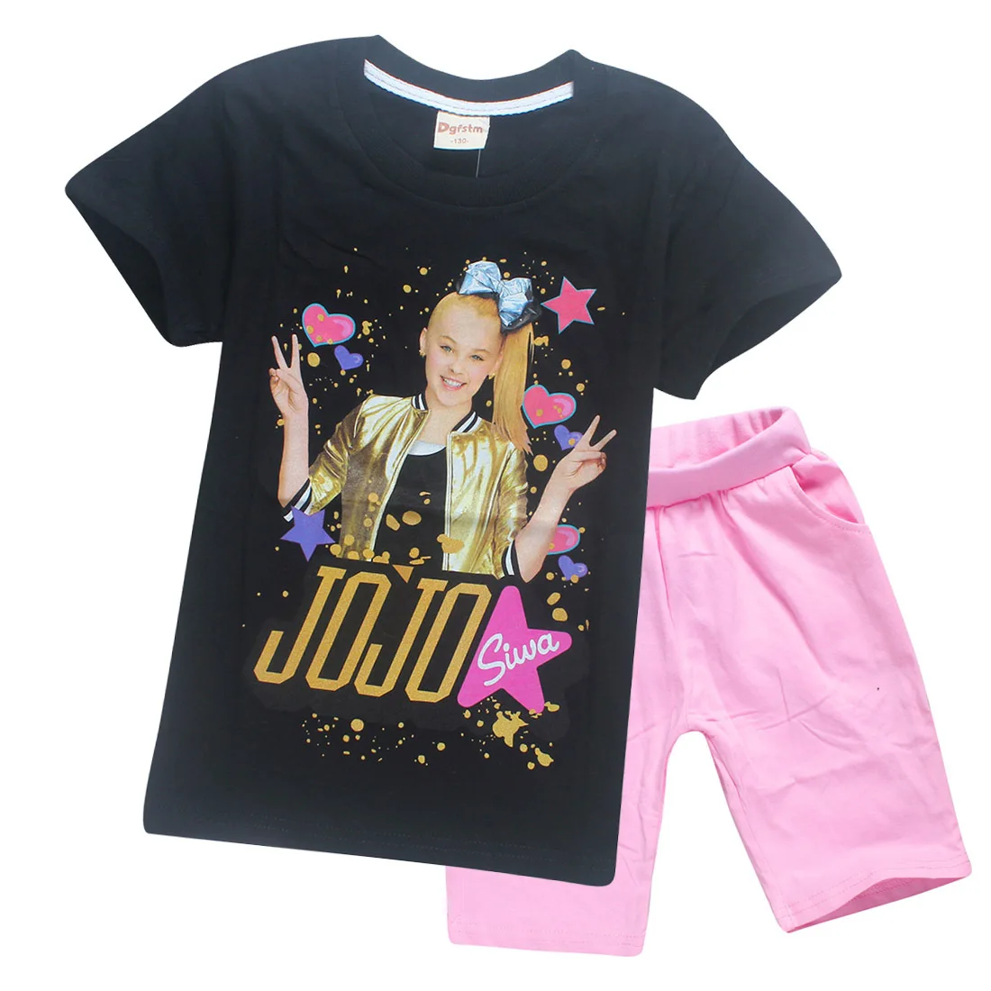 JOJO SIWA/розовые детские футболки хлопковые футболки для маленьких девочек комплекты с короткими рукавами для мальчиков и девочек футболки Одежда для девочек 10-12 лет - Цвет: S8356-black