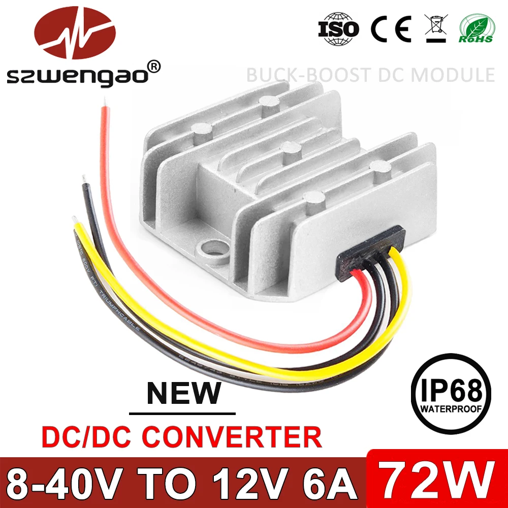 Szwengao Высокое качество 8-40 до 12V 1A 3A 6A Мощность преобразователь Регулятор 72W фары
