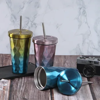 

500ml Stainless Steel hydro flask With straw Gradients vacuum flask coffee mug thermos Portable Insulated Cup for Office home