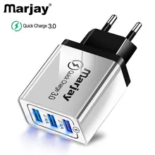 Marjay 3 порта быстрое зарядное устройство QC 3,0 USB зарядное устройство для телефона быстрое зарядное устройство EU зарядное устройство для мобильного телефона для samsung s9 s10 Xiaomi mi9