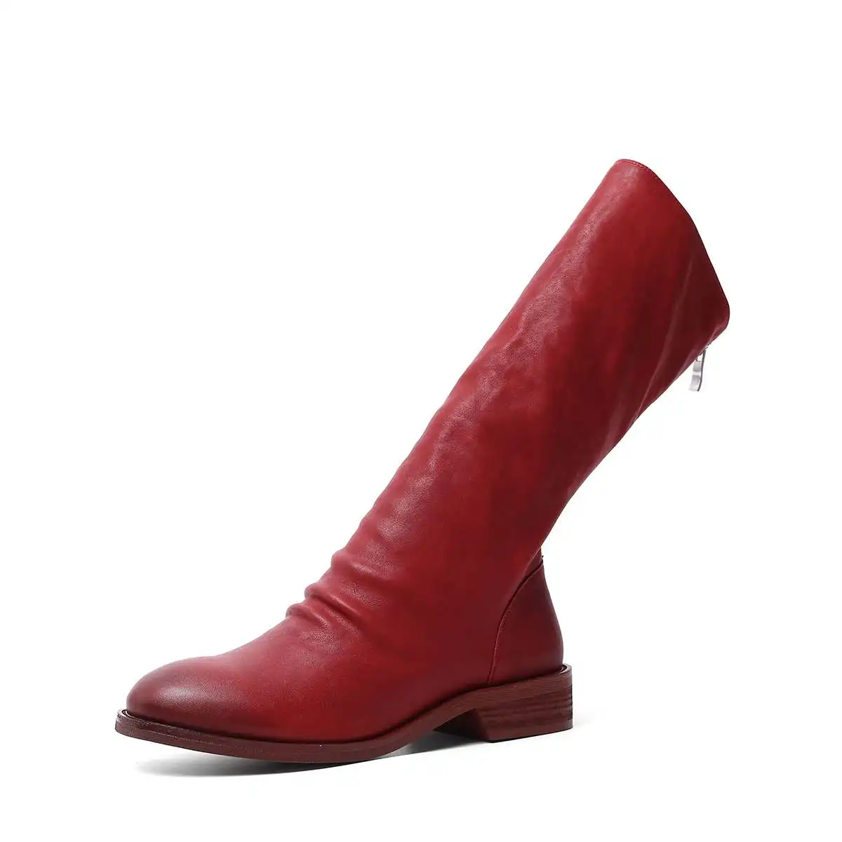 Brand high heels shoes women's boots genuine leather superstar zipper winter thick low heels European stovepipe mid-calf boots