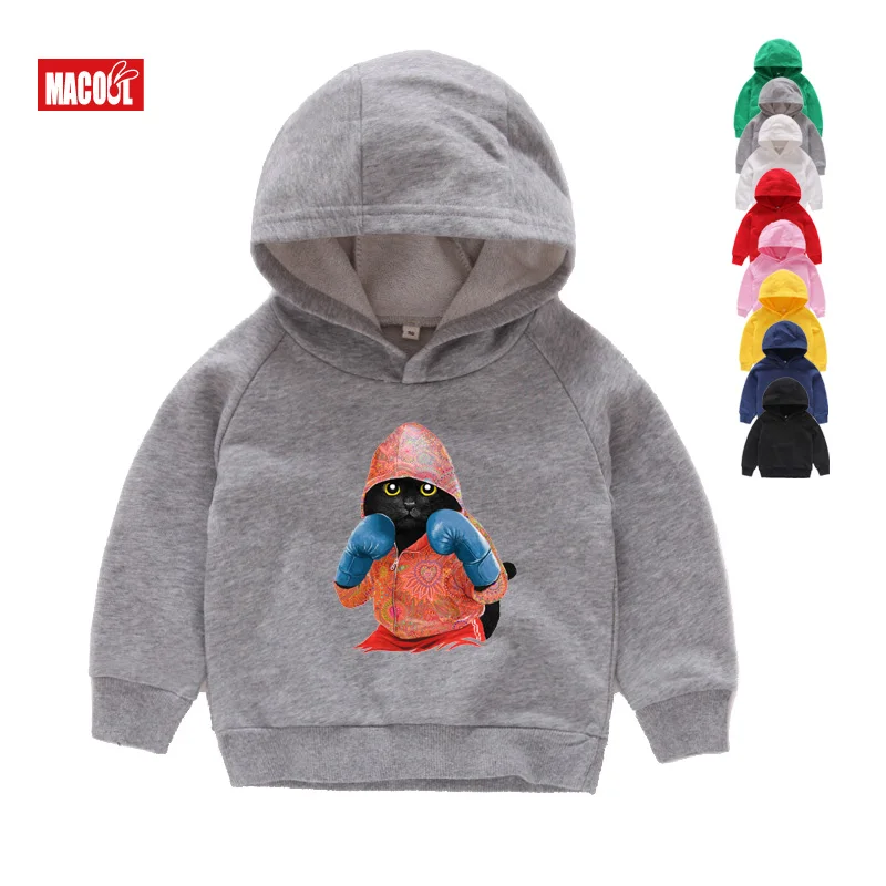 Мужские толстовки с капюшоном, милые черные толстовки с котом боксингером, Детские Зимние толстовки с длинными рукавами и забавными котами и животными - Цвет: Kids Hoodies