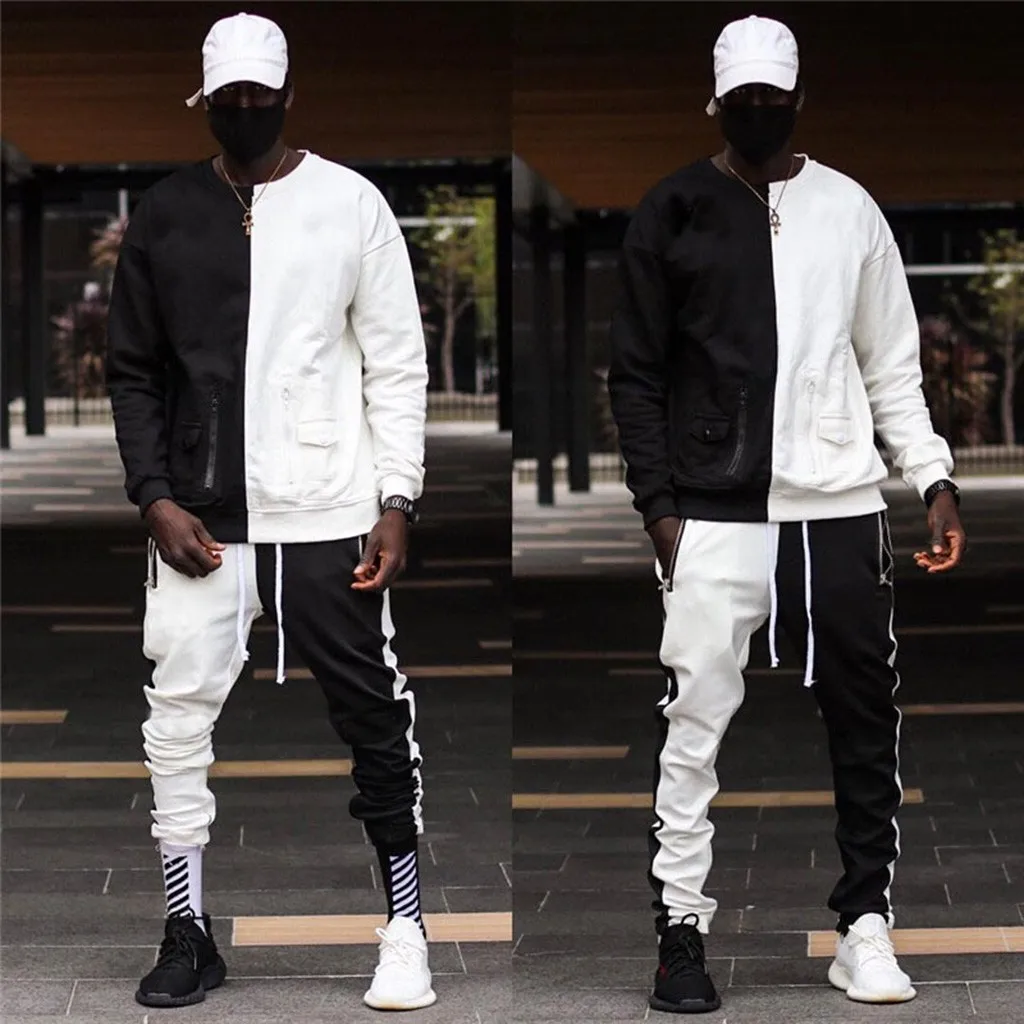 New Men's Fashion Autumn Winter European American Style Splicing Warm Suit