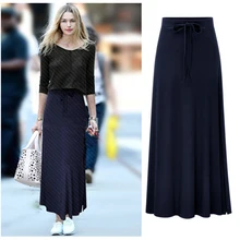 Повседневный женский эластичный пояс SlitSkirt осенне-зимняя длинная юбка на шнурке Женские однотонные Ребристые Свободные юбки Vestido Плюс Размер