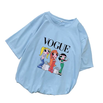 

Summer New Kawaii Cartoon Girl Print Tshirt Women Short Sleeve T-Shirts Casual Harajuku Loose Friends Vintage Femme Tops Clothes