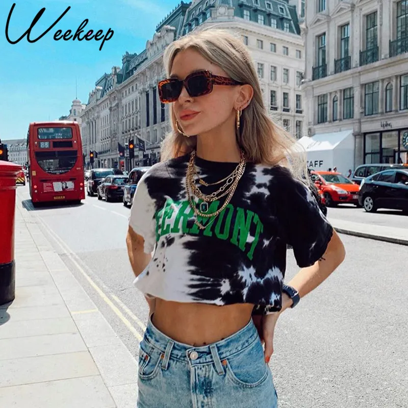 Женские футболки Weekeep с буквенным принтом крутые укороченные топы повседневные