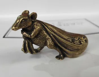 

[MGT] China's archaize brass Rat pull bags wealth Small statue 6cm