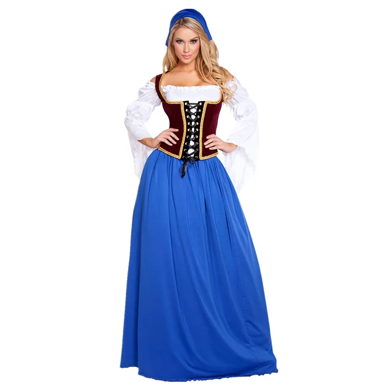 Dirndl Октоберфест пивной костюм для девочек баварский Традиционный пивной фестиваль пиратский костюм для костюмированных игр платье - Цвет: Синий