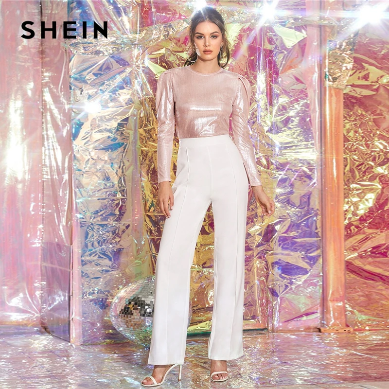 SHEIN черный с открытыми плечами Тонкий облегающий топ женские элегантные футболки осенние с длинным рукавом офисные женские однотонные обтягивающие футболки