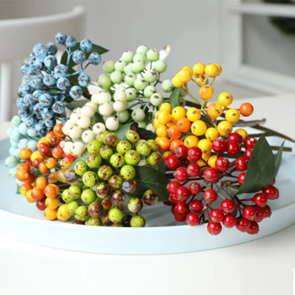 

1PC Mini Fake Green Plant Small Berries Foam Fruit Fake Cherry Artificial Flower Berry Bouquet Home Decoration Party Supplies