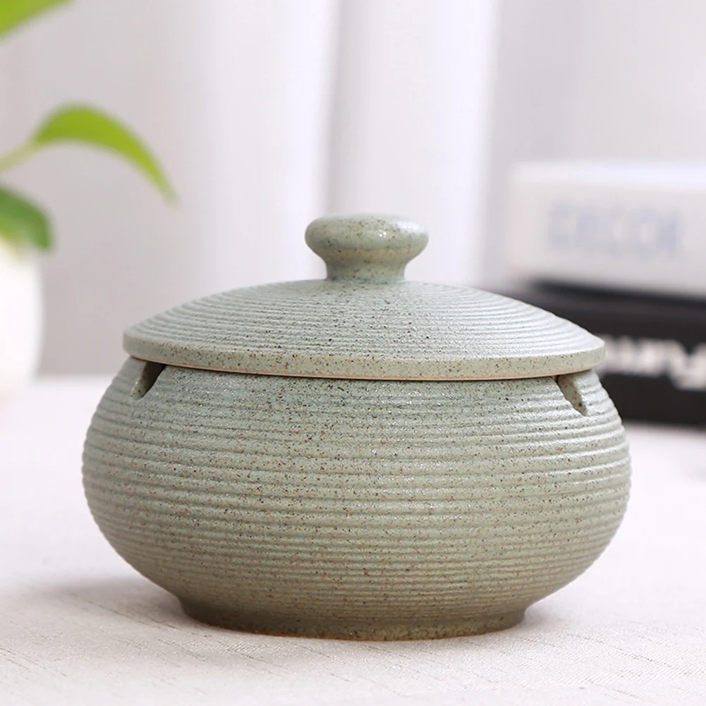 New Creative Ceramic Ashtrays Portable Round Pot Anti-Scalding Ashtray Holder with Lid Home Office Smoking Accessories
