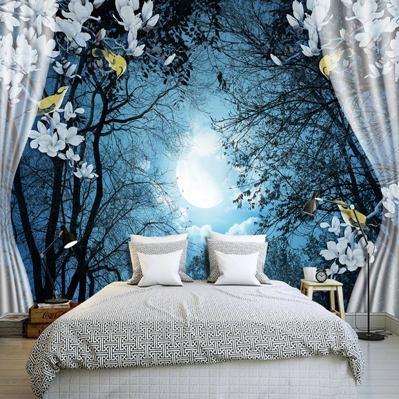 3d壁 自然な風景 常夜灯 森 月 ベッドルームの風景の壁紙 Aliexpress Home Improvement