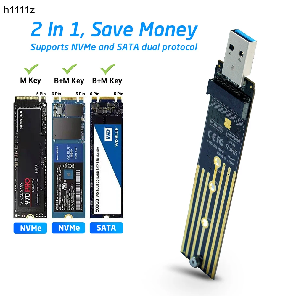 Adattatore Da M.2 A Usb Scheda Ssd A Doppio Protocollo M.2 Nvme Pcie Ngff Sata M2 Card Support 2230 2242 2260 2280 Nvme/Sata M2 Ssd Rtl9210B