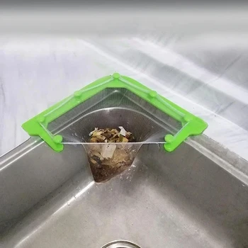 

Inverted Triangular Hanging Drain Net Bag with Bracket Kitchen Sink Leftovers Soup Filter Bag Vegetable Washing FP8