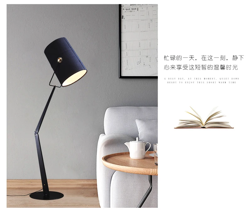 Italian Design Fork Led Floor Lamp Linen Lampshade Modern Art Decor Adjustable Metal Standing Light Bedroom Study Ligh luminaire