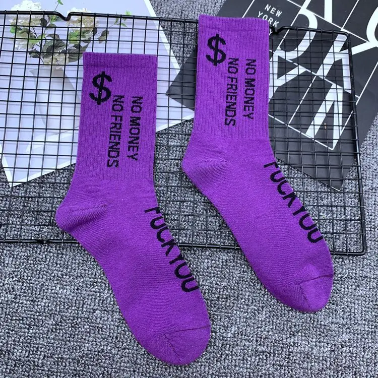 Purple Dollar Размер для взрослых, носки до середины голени, хлопковые носки средней длины, цветные носки с логотипом доллара США - Цвет: Purple Dollar