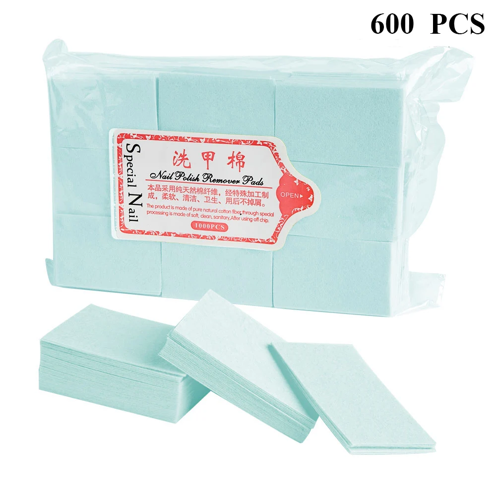 600Pcs Blue Ladymisty 60/100/200/600 шт Клей для ногтей салфетки для очищения хлопок бумажные салфетки очиститель клея клей колодки отверстие бутылки чистящие средства - Цвет: 600Pcs Blue