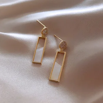 

S925 Silver Needle New Style South Korea High Grade Sense Rectangular Ear Stud Simple Small Elegant Online Celebrity Normcore St