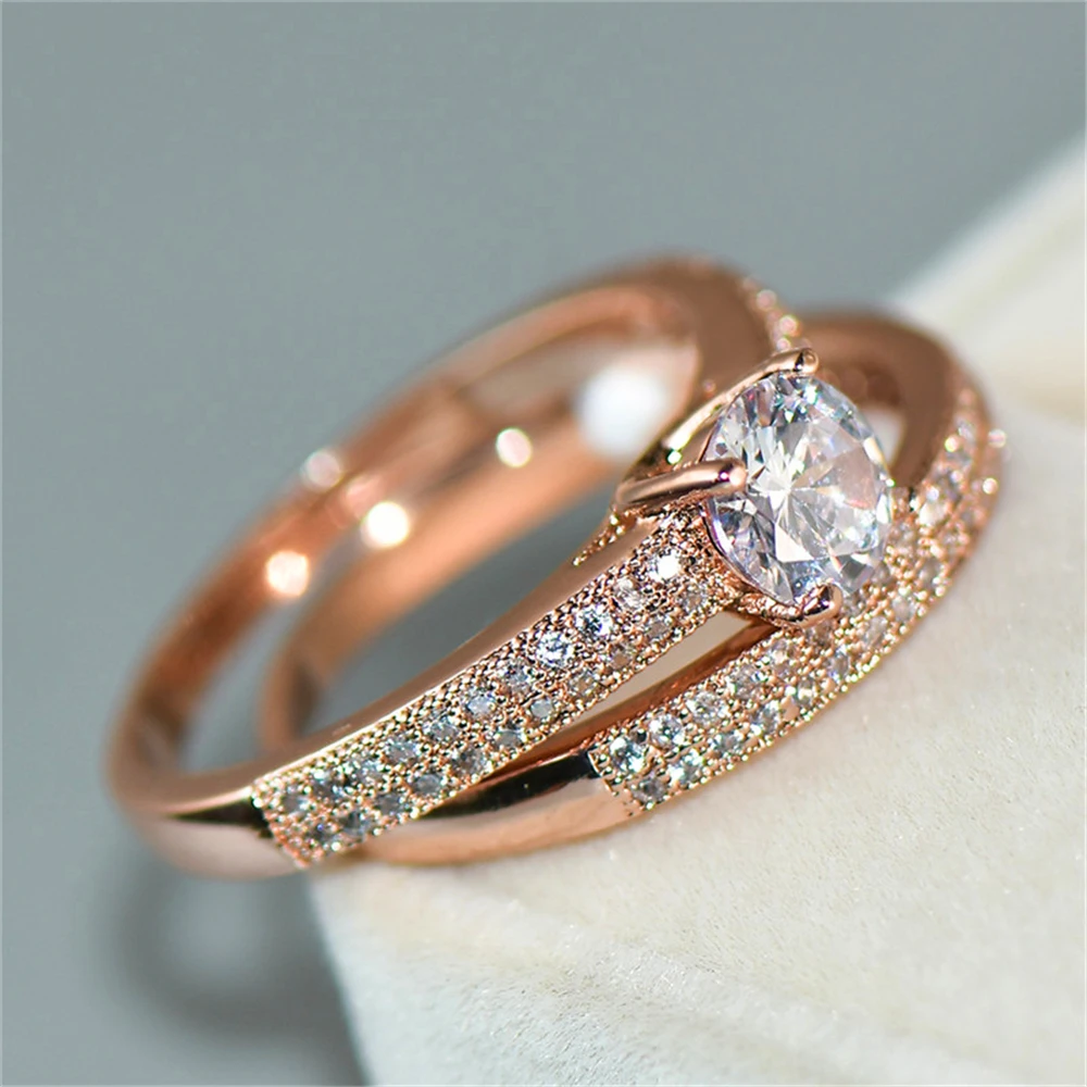 LOREDANA, 2 предмета/набор, стильный роскошный белый свадебный S925 логотип, ослепительное кольцо из розового золота с цирконием, кольцо для женщин