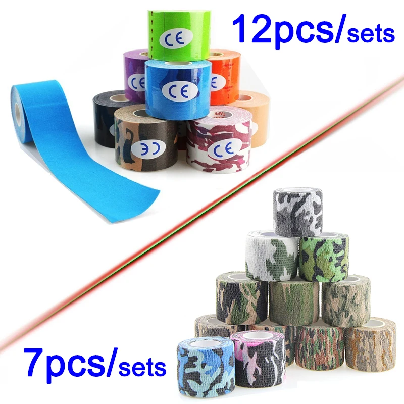 Sets Muscle Pain Relief Bandage Kinesiology Tape Roll Sports Running Knee Recovery Athletic Gym Fitness Protector Elastic Strap | Спорт и
