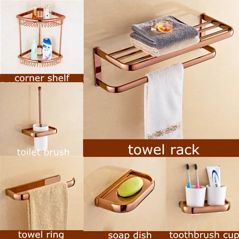 

Modern Brass Rose Gold Bathroom Accessories Set Wall Mounted Toilet Paper Holder Towel Rack Glass Shelf Bath Hardware Set