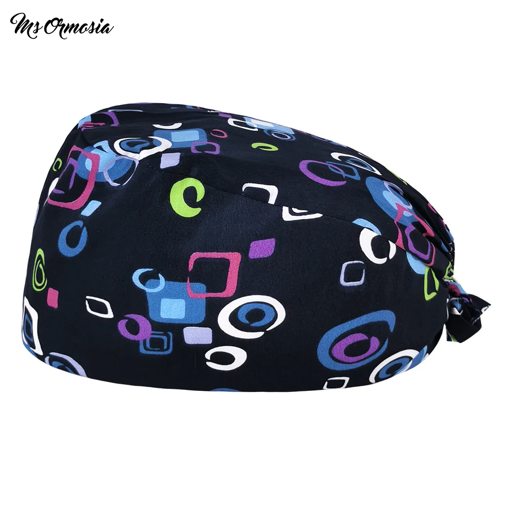 

wholesale pet shop hats sweat-absorbent Breathable printing Frosted hat adjustable Elastic Scrub hat beauty salon Scrub Caps