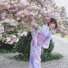 Женская традиционная юката японское кимоно халат фотография платье костюм для косплея фиолетового цвета с цветочным принтом винтажная одежда