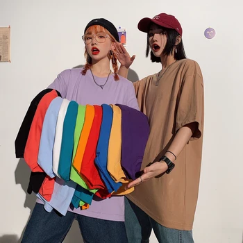 קריא 2020 קיץ קצר שרוול חולצה נשים טי חולצה Loose מוצק בסיסי חולצה נשים מקרית O-צוואר Hipster חולצת טי למעלה 5XL