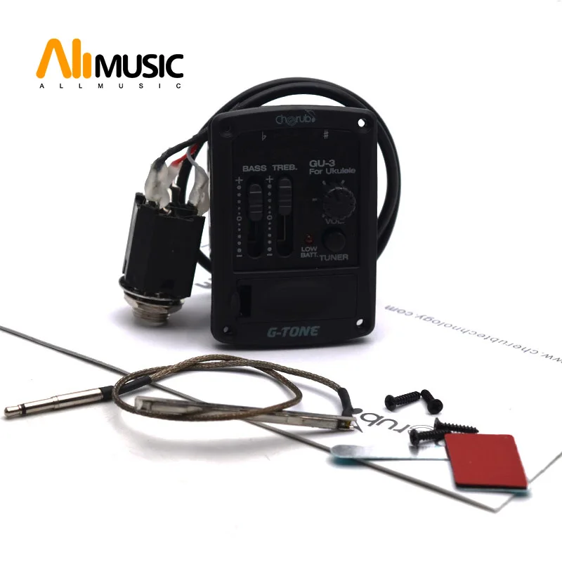 Cherub G-Tone Series Acoustic Ukulele Preamp GU-3 Piezo Pickup 2 Band EQ Equalizer Black | Спорт и развлечения