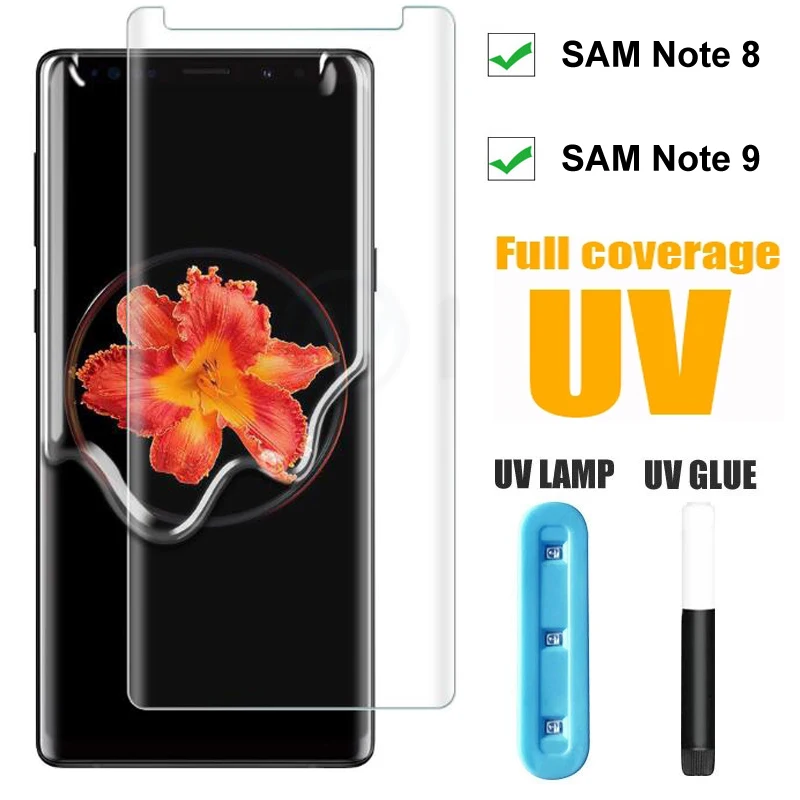 

UV Tempered Glass For Samsung Galaxy note 9 Premium UV Liquid Screen Protector for Galaxy Note 8 UV Full coverage glass + Glue