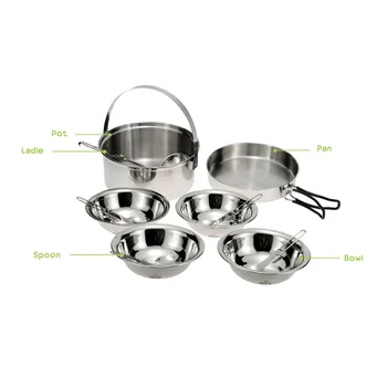

Cookware CS2A Outdoor Camping Hiking Cookware Backpacking Cooking Picnic Bowl Pot Pan Set Stainless Steel Cook Set