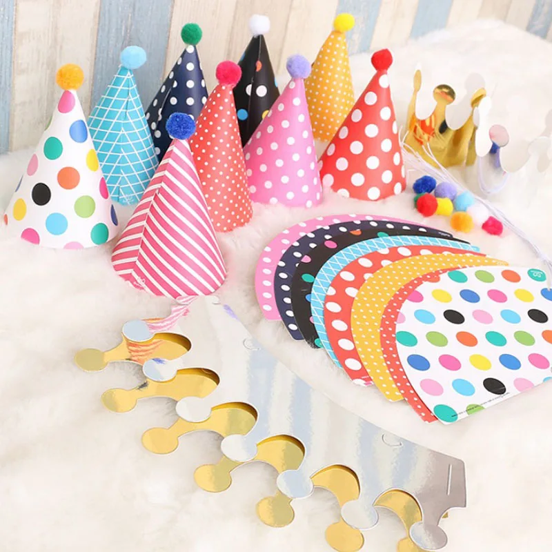 

11pcs/Set Birthday Party Hats Polka Dot DIY Cute Handmade Cap Crown Shower Baby Decoration Toys for Children Party Accessories